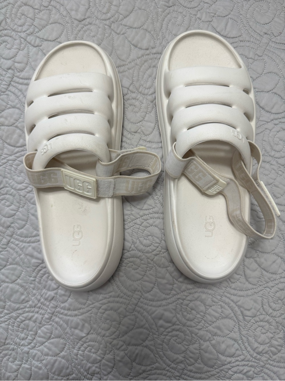 UGG White Padded Slide Sandals with Heel Strap